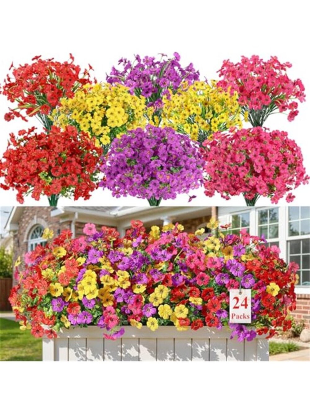 24 Bundles Artificial Daisy Flowers UV Resistant Silk Fake Plants Outdoor Decor